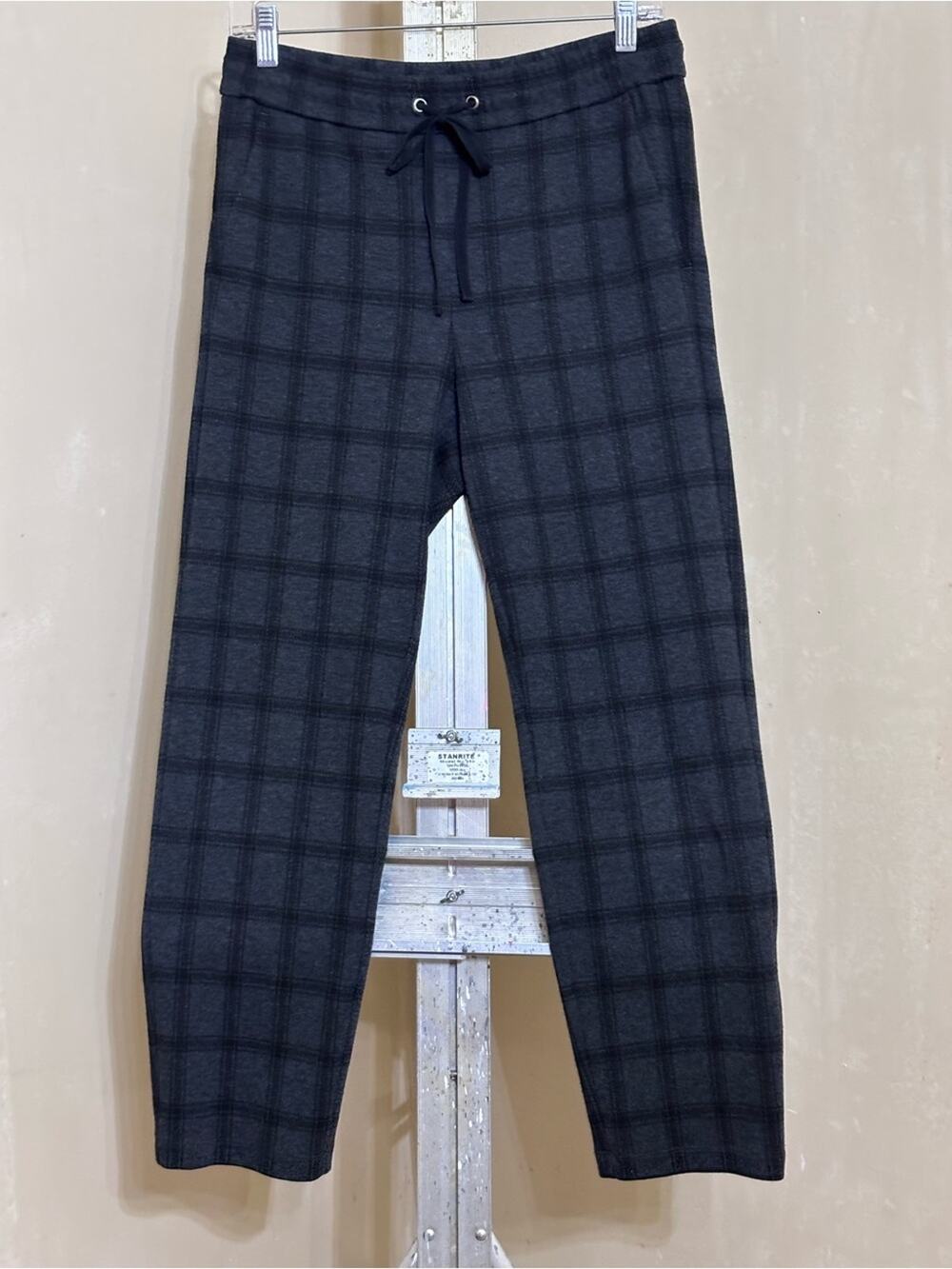 LOFT Gray Plaid Drawstring Straight Leg Pants - Size S Career Casual